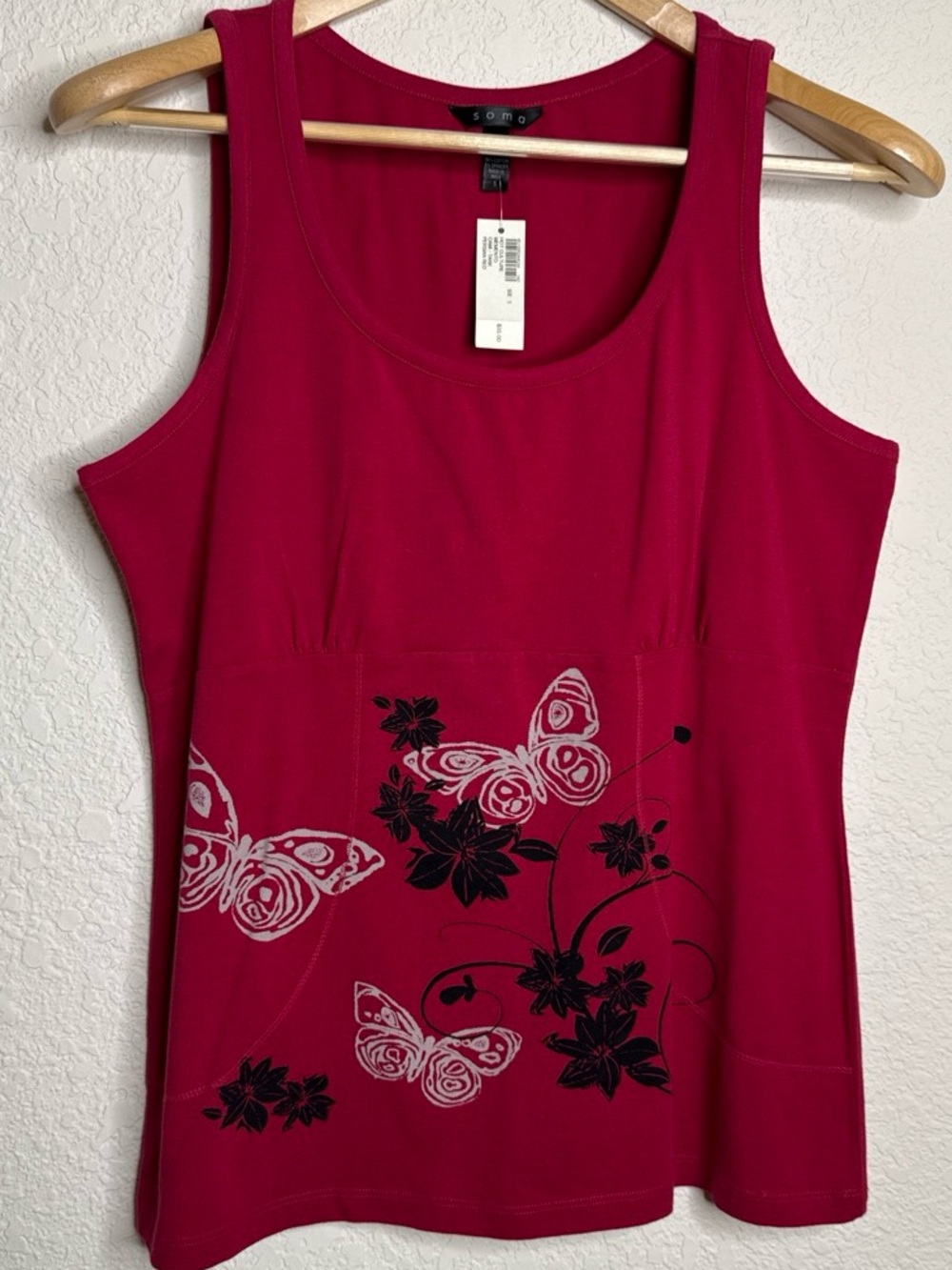 Soma NWT "Memento" Cami Tank Small, Persian Red, Butterfly Floral Print